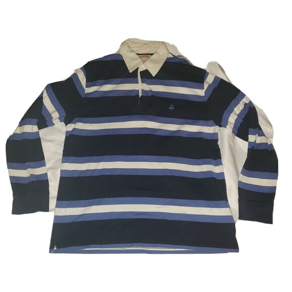 Brooks Brothers Polo Rugby‎ Shirt Men Size Medium Light Academia Blue Striped - Picture 1 of 9